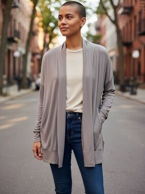 Eileen Fisher Open-Front Draped Jacket in Taupe Gray